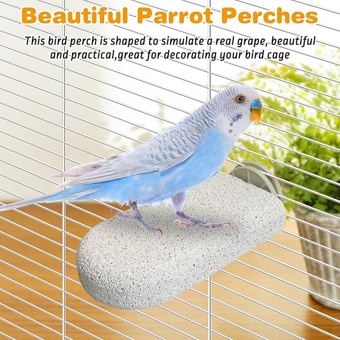 PINVNBY 6 PCS Large Bird Cage Perch Natural Parrot Beak Grinding Stone Calcium Parakeet Chew Toy Bird Stand Platform for Cockatiel Conure Lovebird Finch