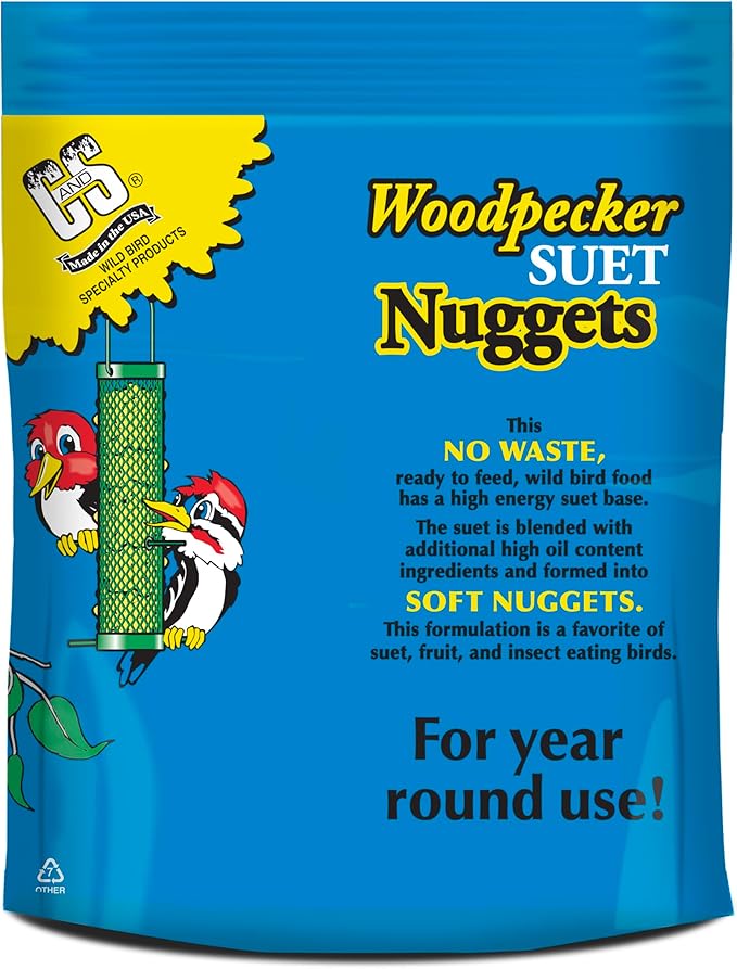 C&S Woodpecker Suet Nuggets, Outdoor Wild Bird Food for Woodpeckers, Flickers and More, 27 Ounces