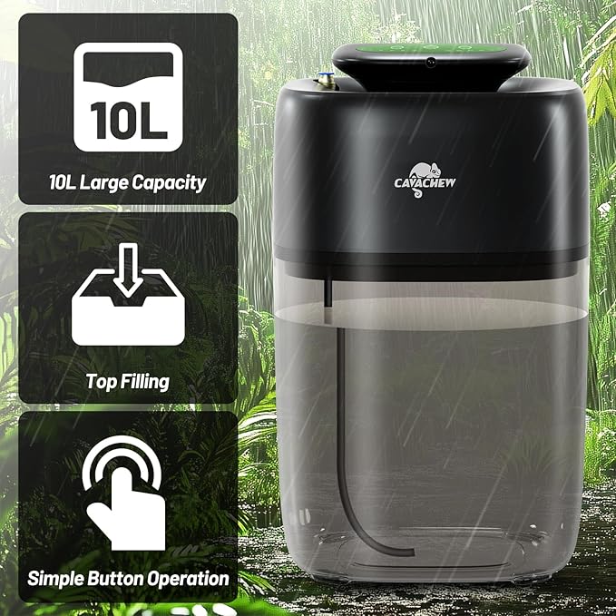 10L Reptile Mister with 4pcs Nozzles, High Pressure Reptile Mister System with Timer, Automatic Mister Fogger for Reptile Tank, Adjustable Terrarium Misting Humidifier for Reptiles/Amphibians