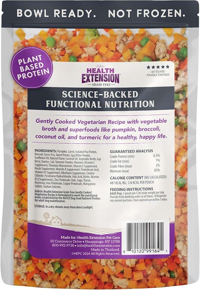 Health Extension Gently Cooked Grain-Free Vegetarian Formula Dog Food, Human-Grade & Shelf-Stable with Superfoods, Supports Digestion, Immunity, Skin & Coat, 9 oz Pouch (Pack of 1)