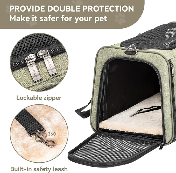 Petsfit Expandable Cat Carrier Dog Carrier, Soft-Sided Collapsible Portable Pet Carrier, 19x12x12, Green