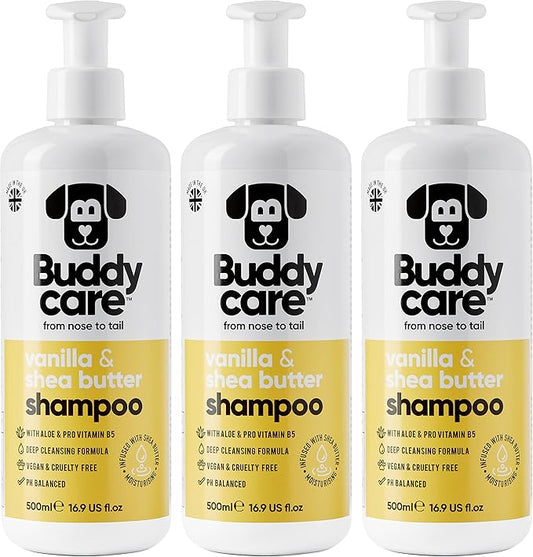 Vanilla & Shea Butter Dog Shampoo by Buddycare | Moisturising Shampoo for Dogs | Vanilla & Shea Butter Scented | with Aloe Vera and Pro Vitamin B5 (50.72oz)