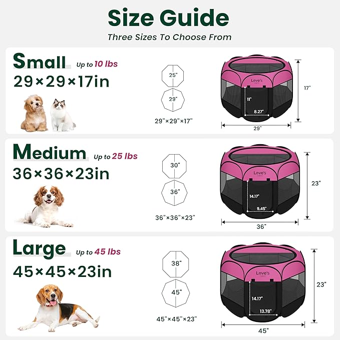 Love's cabin Pet Puppy Dog Playpen, Medium Dog Tent Crates Cage Indoor/Outdoor, Portable Playpen for Cat, Foldable Pop Up Dog Kennel Playpen with Carring Case, Removable Zipper Top, Pink