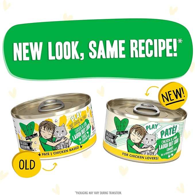 Weruva B.F.F. Play - Best Feline Friend Paté Lovers, Aw Yeah!, Chicken & Lamb Laugh Out Loud with Chicken & Lamb, 2.8oz Can (Pack of 12)