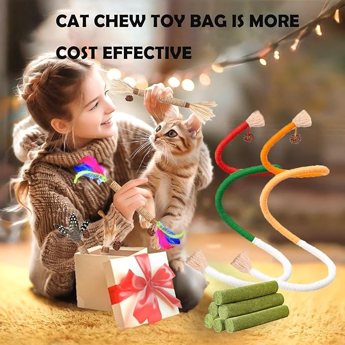 Cat Toys 24Pack Cat Grass Treat Catnip Toy with Silvervine for Indoor Kitten Toys Wood Cat Chew Rope Kitten Grass Stick for Teeth Cleaning Cat Snack for Kitty Cat Nip Dental Care Cat Self Play