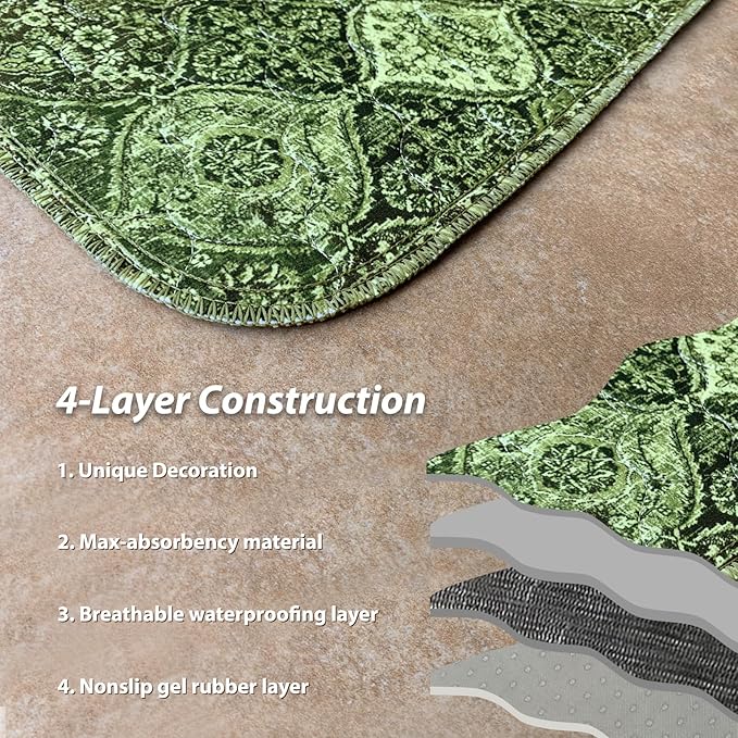 nunubaby Washable Pee Pads for Dogs, Stylish, Non-Slip and Leak-Proof Pee Pads. Reusable Potty Pads for Dogs for Crates and Floors.(Green/Multi, 31" x36")