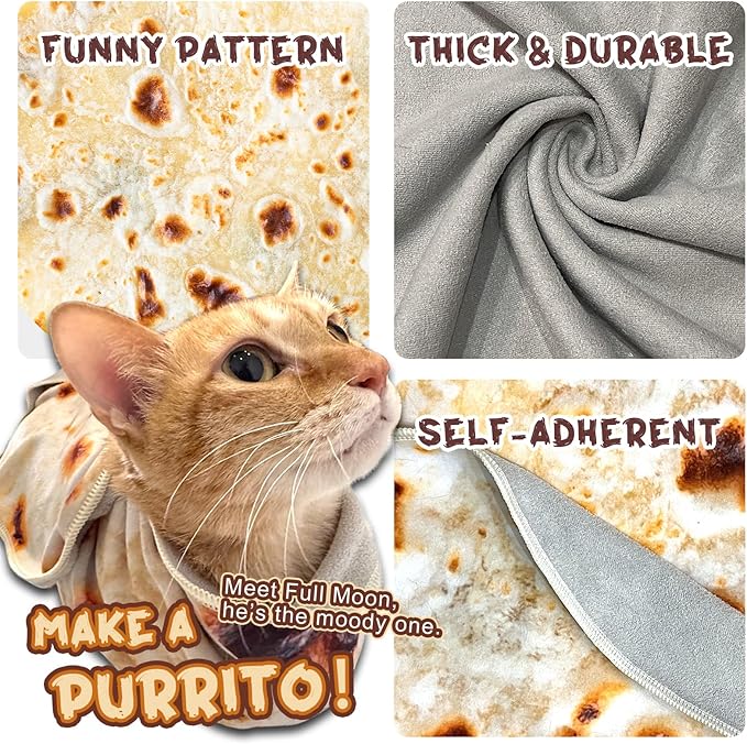 Cat Wrap for Cutting Nails, Tortilla Blanket Pet Supplies Cat Washing Bag, Burrito Blanket Cat Restraint for Nail Clipping, Multifunctional Pet Tool Gifts for Cat Lovers (L (within 14lbs), Tortilla)