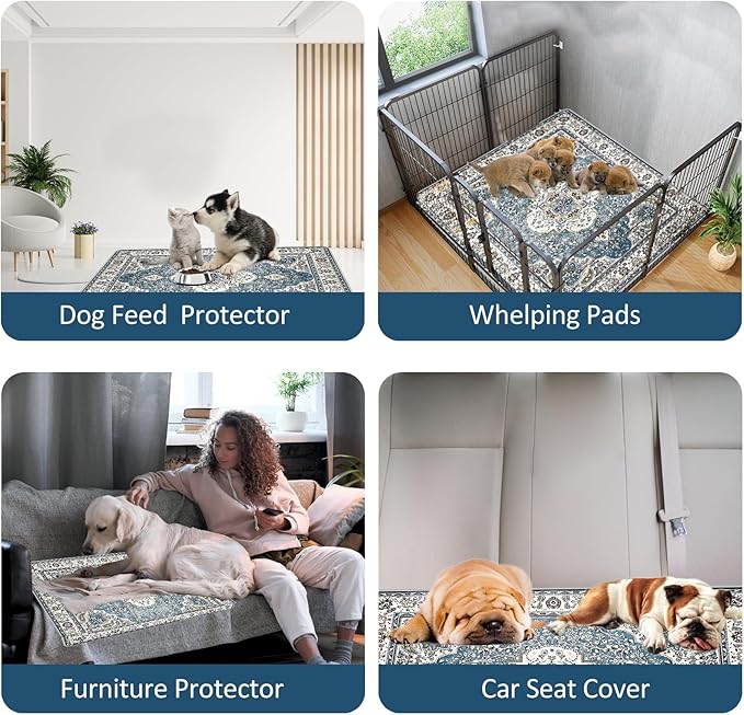 Washable Pee Pads for Dogs, (2 Pack, 36"x42") Upgrade Reusable Puppy Pads with Non-Slip Rug Pad, Super Thickening Absorbent Leakproof Dog Traning Pads Whelping Pad for Dogs, Doggie(Blue-1)