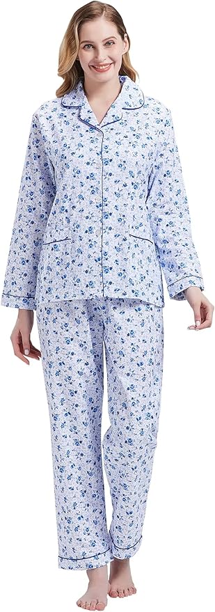 GLOBAL Flannel Pajamas for Women 2-Piece Comfy and Cozy Flannel Pj Set Cotton Loungwear