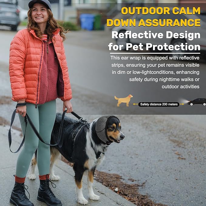 Dog Ear Muffs Noise Protection, No Flap Ear Wraps Cover for Dogs Bath Grooming, Adjustable Dog Calming Hoodie Hematoma Anxiety Firework Thunder,Waterproof Dogs Shower Cap Drying Swimming Bathing (MG)