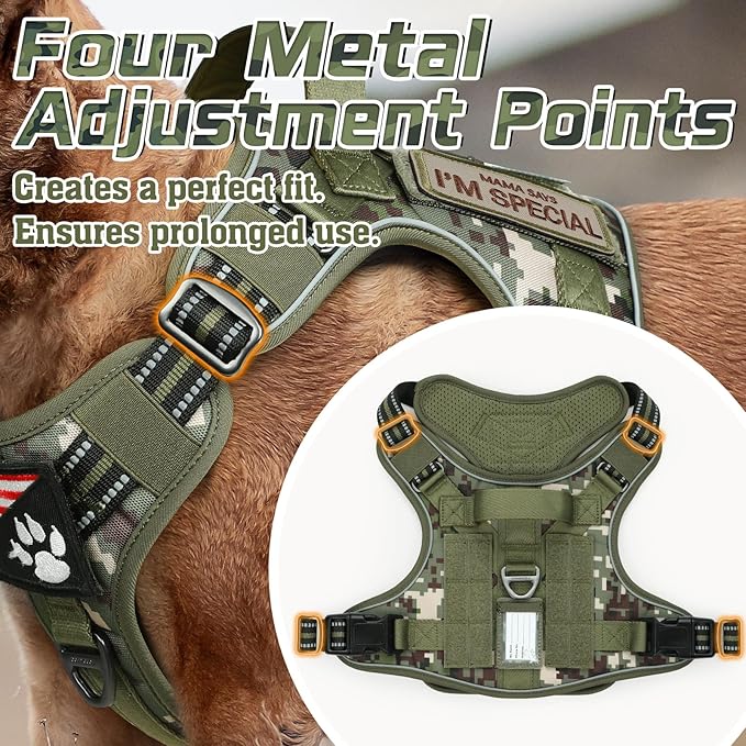 rabbitgoo Tactical Dog Harness for Large Dogs, No Pull Military Service Vest with Handle & Molle, Easy Control for Training Walking, Adjustable Reflective Straps, Green camo, XL