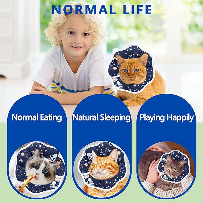 Soft Adjustable Cat Cone Collar - Comfortable Recovery Collar for Cats After Surgery (Dark Blue, Medium)
