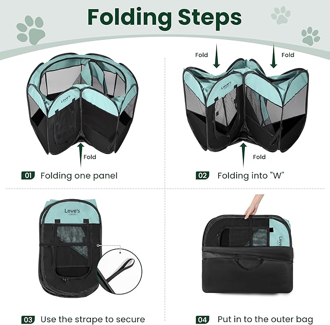 Love's cabin Pet Puppy Dog Playpen, Small Dog Tent Crates Cage Indoor/Outdoor, Portable Playpen for Cat, Foldable Pop Up Dog Kennel Playpen with Carring Case, Removable Zipper Top, Green
