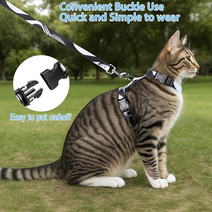 Cat Harness and Leash Set, Escape Proof Cat Harness, Comfortable Soft Lightweight Cat Leash, Use Safe and Easy, Outdoor Walking Travel Kitten Harness for Small Medium Large Cats