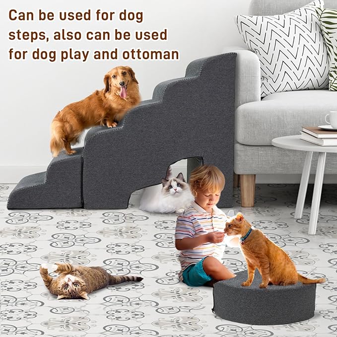 Update Stable Dog Stairs & Steps Ramps for High Beds 30 inches High Tall, LitaiL 6 Step Pet Stairs Steps for High Beds 30 inch Large Dogs, Non-Slip Dog Ramps for Small Dogs, Older Cat