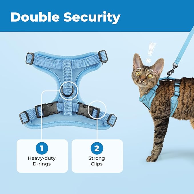Voyager Escape Proof Cat Harness and Leash Set with Reflective Stitching, Neoprene Handle 5ft - Supports Small, Medium and Large Cats, Kittens for Walking by Best Pet Supplies - Baby Blue, XXXS