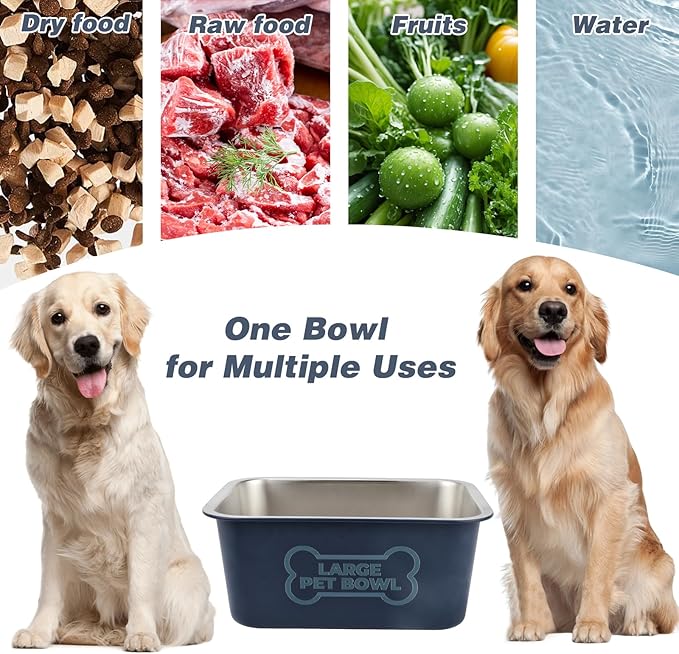 3 Gallons Large Dog Water Bowl, Stainless Steel Metal Dog Bowls, Large Capacity Pet Food Bowl Water Dish for Indoor and Outdoor Universal for Medium to Giant Dogs Blue