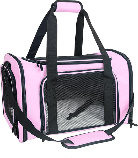 Soft Sided Carrier for Small Medium Cats Dogs,Removable Pad Collapsible Travel Pet Carrier Large Pink