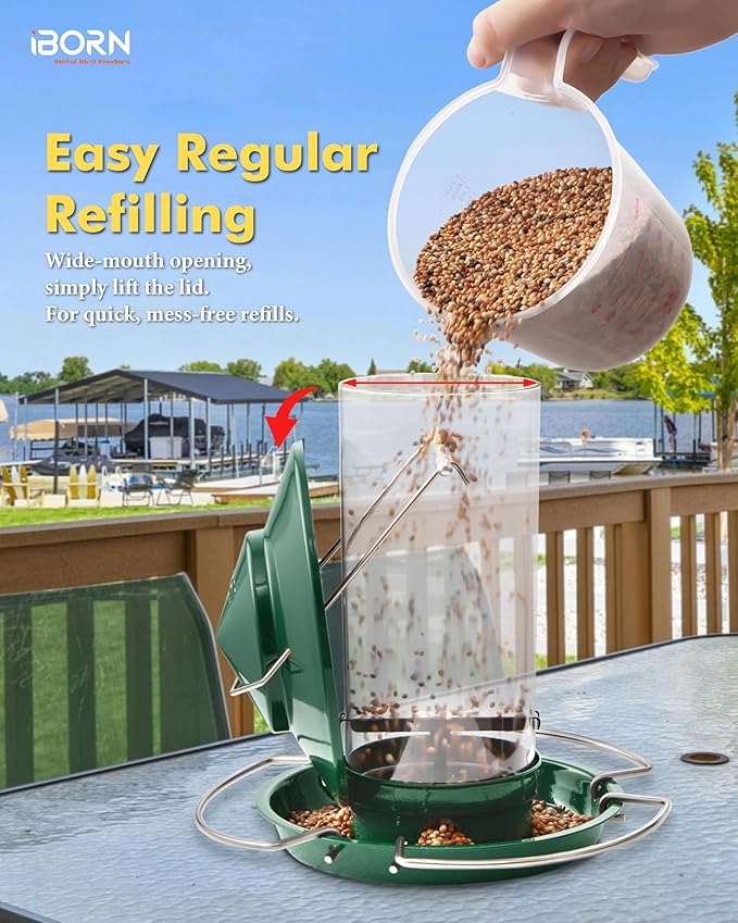 iBorn Bird Feeder Metal Squirrel Chew-Proof Bird Feeders for Outdoors Hanging for Cardinal Outside, Holds 1.5LB Seed with 3 Perchs, Green (Seed is not Included)