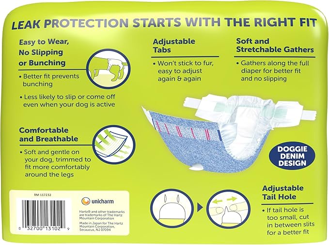 New! Hartz® Comfitables® Disposable Dog Diapers, Size Medium 12 Count, Comfortable & Secure Fit, Easy to Put On, Super Absorbent Male and Female Diaper
