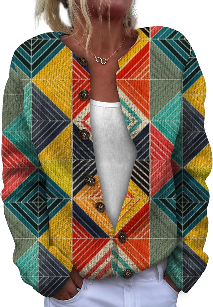 Women Sweaters Cardigan Fashion Long Sleeve Crewneck Sweaters Button Chunky Outerwear Fall Winter Casual Wear