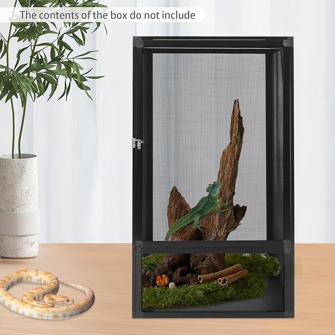 Reptile Pet Feeding Net Box, 17.7"x17.7"x31.5" Micro Habitat Terrarium Enclosure for Small Tree Dwelling Reptiles, Amphibians, Spiders & Other Invertebrates, Insect Terrarium
