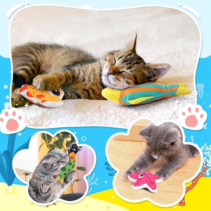 6 Pcs Catnip Toys for Cats, with Various Cute Fish Styles, Catnip Crinkle Sound, Soft and Durable, Interactive Kitten Kicker for Indoor Kitty Exercise for All Breeds