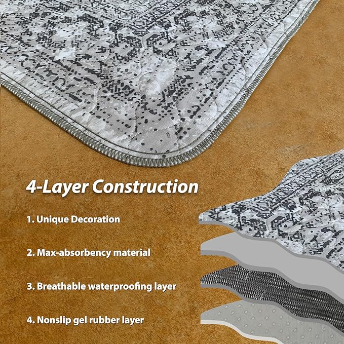 nunubaby Washable Pee Pads for Dogs, Stylish, Non-Slip and Leak-Proof Pee Pads. Reusable Potty Pads for Dogs for Crates and Floors.(Grey/Geo, 48" x48")