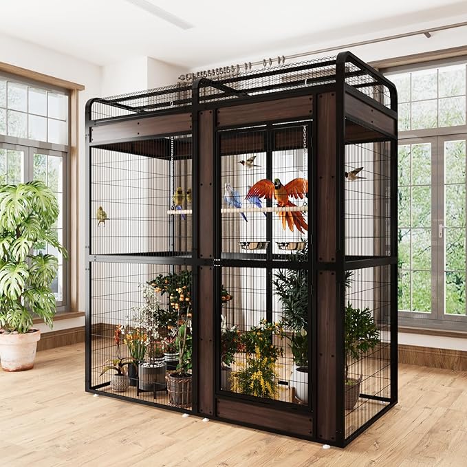 Large Bird Cage for Parakeets Outdoor Bird Aviary Parrot Cage with Perch, Birdcage for Macaws Canaries Parrots Budgie Lovebirds-Black