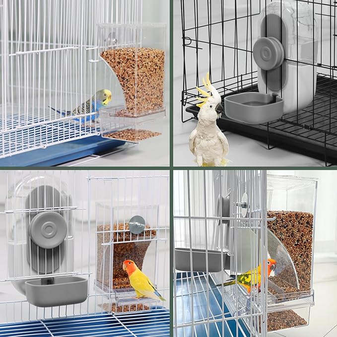 No Mess Bird Feeder & Water Dispenser Set - Automatic Feeding & Hydration, Parakeet Cage Accessories for Parrots, Cockatiels, Finches, Lovebirds & Budgies