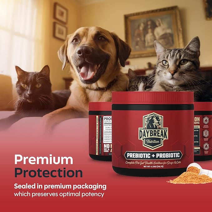 Probiotics for Cats & Dogs - 6 Billion CFU Prebiotic & Probiotic Powder - 8 Strains Pet Digestive Support - Gut Health Supplement with Flaxseed & Pumpkin - 30 Day Supply with Scoop