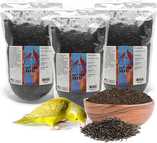 Morning Bird Nyjer Seed for Birds 4.5 lbs (3-Pack, 1.5 lbs Each)– Energizing Nutrition with Rich in Vitamins and Supplements – Ideal Bird Food for Breeding & Molting – Finch Seed for All Birds