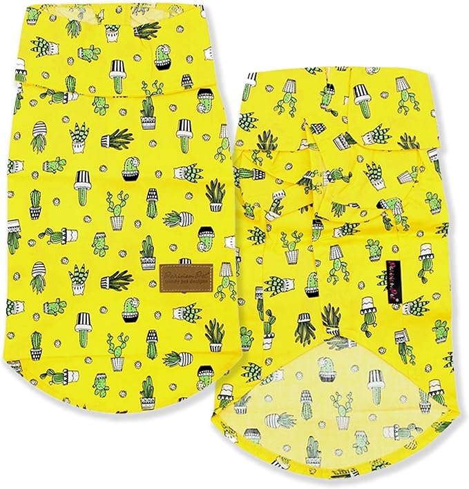 Parisian Pet Dog Shirt - Cactus Cap Dog Beach Outfit - 100% Cotton Dog Summer Clothes - Stylish Dog Costume - Breathable and Cool Pet Clothing - Machine Washable Dog Shirts for Small Dogs - XS