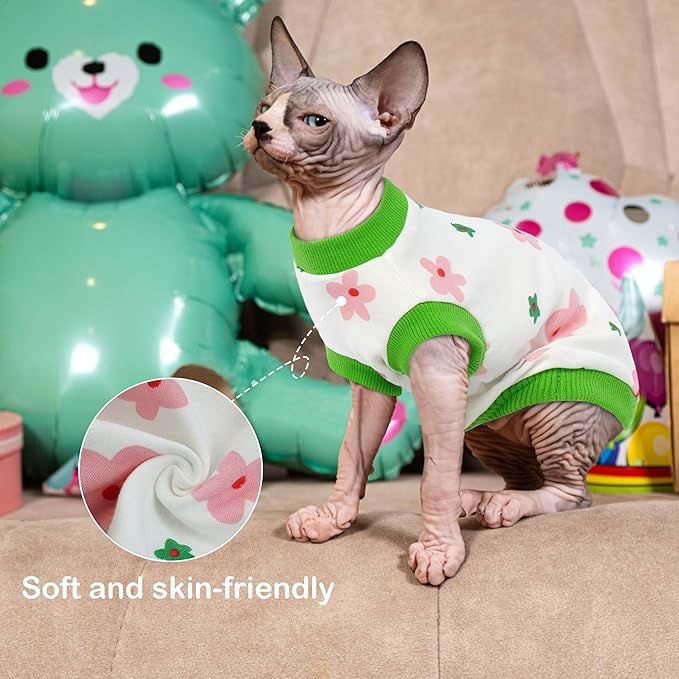 PUMYPOREITY Sphynx Cat Clothes - Stretchy Sweater, Soft Hairless Shirt, Pullover Pajamas, Turtleneck for Sphynx Cornish Rex, Devon Rex - Green, XL