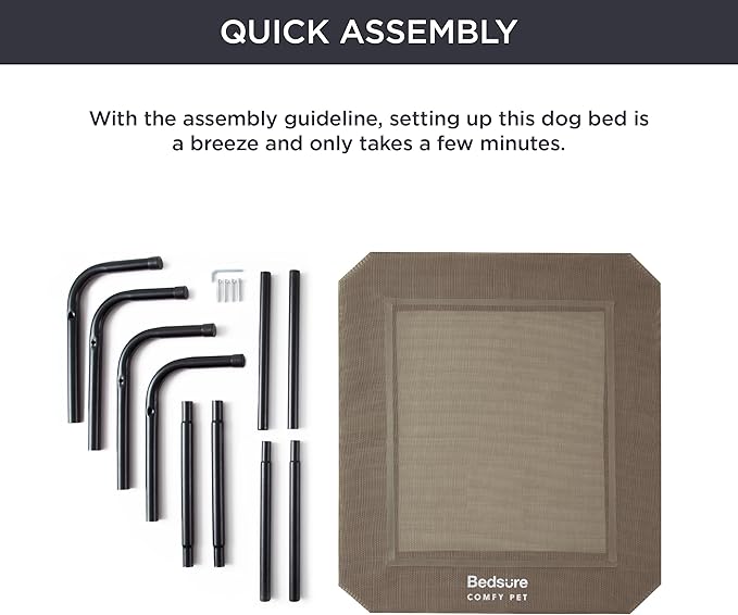 Bedsure Outdoor Elevated Dog Bed Large Sized Dog, Portable Indoor & Outdoor Cooling Raised Cot Pet Hammock Bed with Skid-Resistant Feet, Frame with Breathable Mesh, Brown, 49 inches