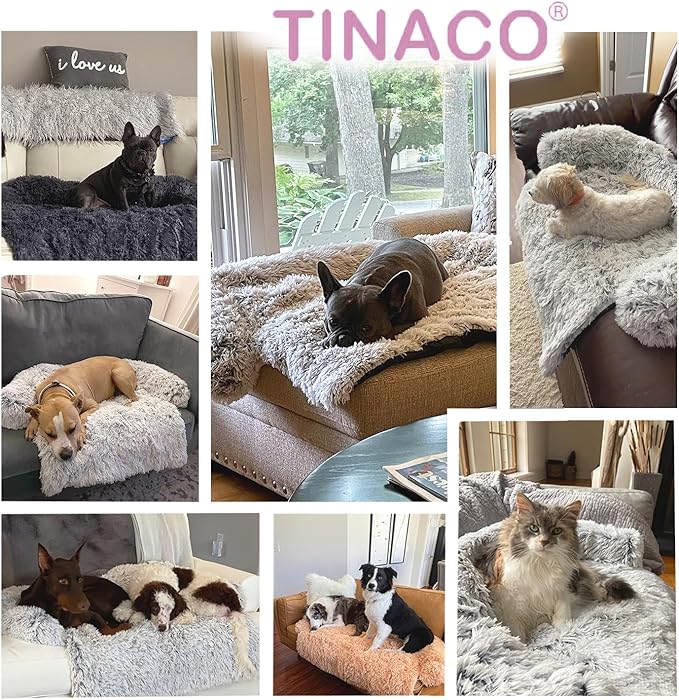 Tinaco Luxurious Calming Dogs/Cats Bed Mats, Dog Pad Washable Removable Couch Cover, Plush Long Fur Mat for Pets, Waterproof Lining, Perfect for Small, Medium and Large Dogs and Cats (Pink, 41"x37")