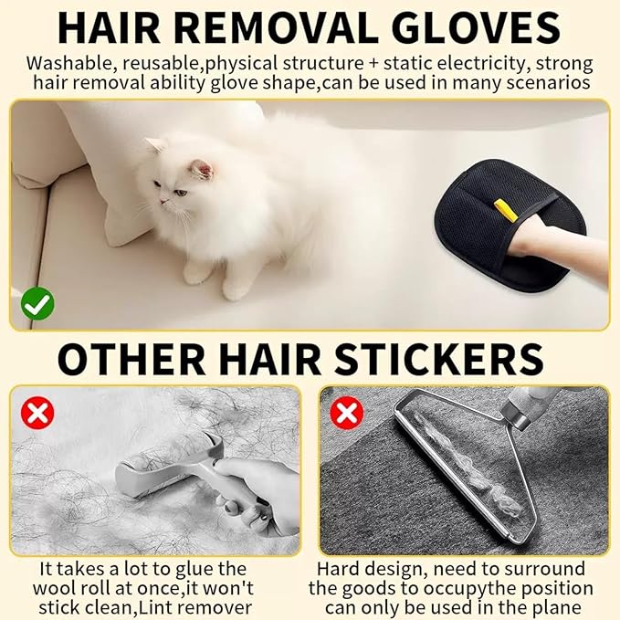 2Pcs Pet Hair Removal Gloves，Efficient Pet Grooming Gloves,Reusable Pet Hair Glove，Reusable Double Sided for Couch, Furniture,Carpet