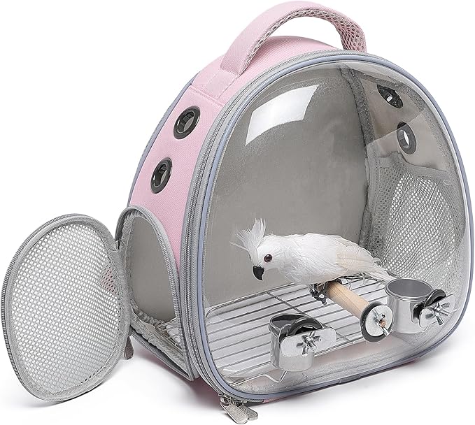 Portable Travel pet Backpack Carrier Hamster Bag Guinea Pig Bird Small Dog cat Turtle Carrier Rabbit Cage Squirrel Bearded Dragon Breathable Hangbag (Pink+Accessories)