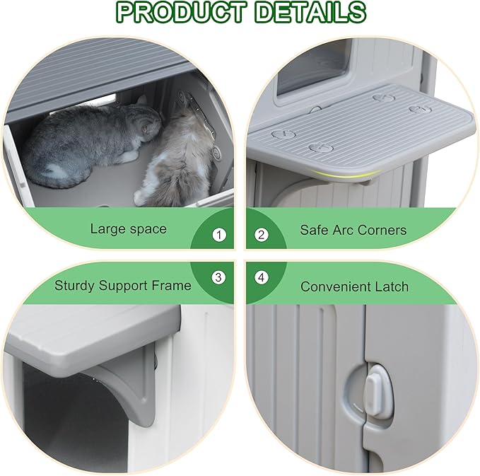 Rockever Plastic Insulated Outdoor Cat House with Escape Door, 2 Story Waterproof Cat House for Outdoor Cats for Feral Cats, Elevated Outside Cat Shelter, Clean and Assemble Easily