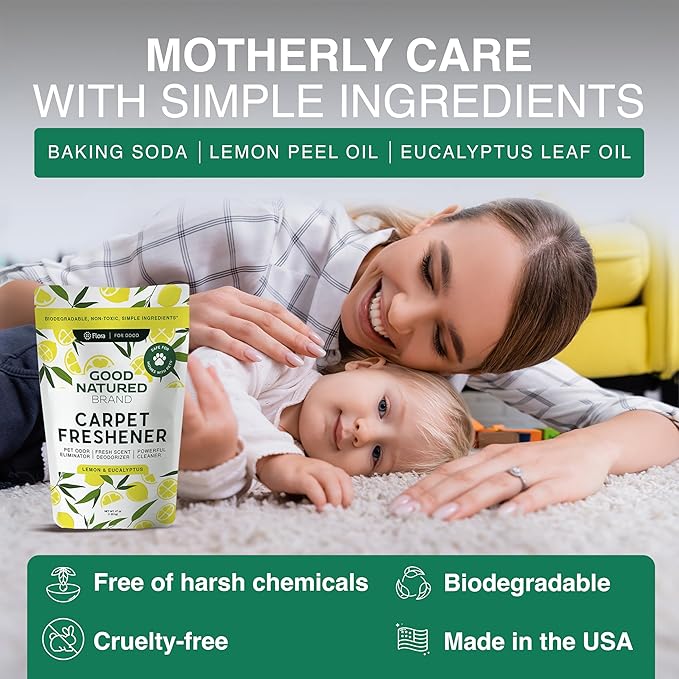 Good Natured Brand | Laundry Bundle | Carpet Freshener Lemon & Eucalyptus 47oz | Pet-Friendly Carpet Deodorizer | Laundry Powder Peppermint 47oz | Hypoallergenic Laundry Powder 94 Loads
