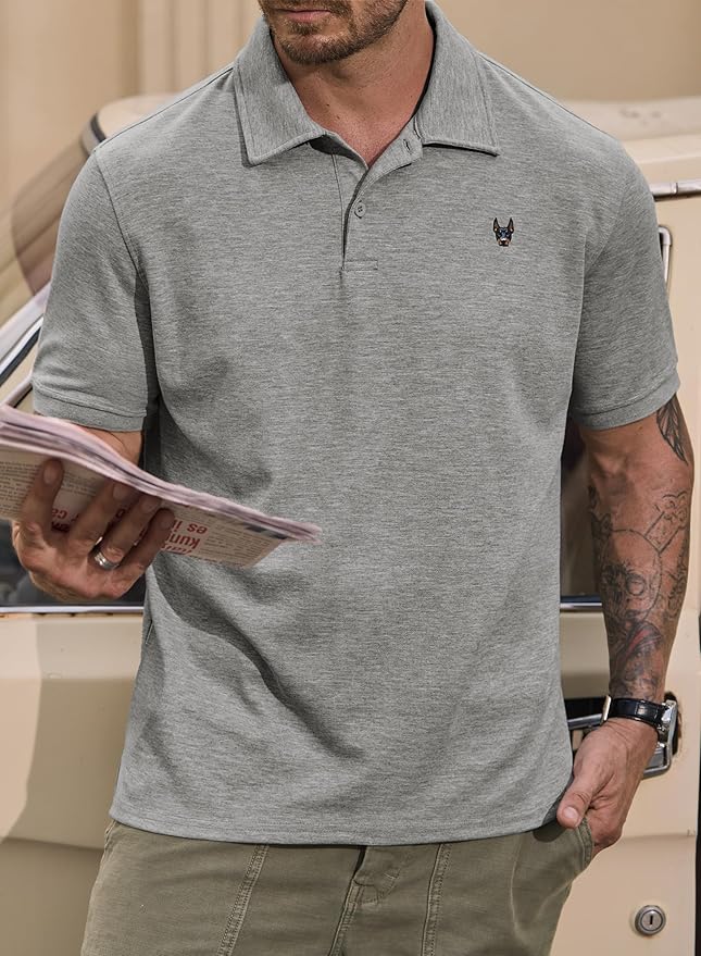 Men Embroidered Doberman Polo Casual Short Sleeve Plain Collar Shirt (S-XXL)