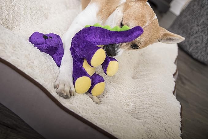goDog Dinos Bruto Squeaky Plush Dog Toy, Chew Guard Technology - Purple, Small