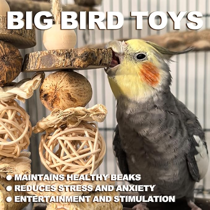 Extra Large Bird Macaw Chew Toys for Pets - Natural Wood - Heavy Duty Foraging and Destructive Play for Large Parrots - Bird Cage Accessories - for Macaw, Cockatoo, African Grey, Amazon Parrots