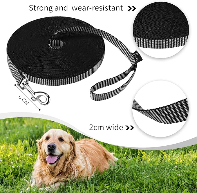 Hi Kiss Dog/Puppy Obedience Recall Training Agility Lead - 15ft 20ft 30ft 50ft 100ft Training Leash - Great for Training, Play, Camping, or Backyard(30ft,Black_White)