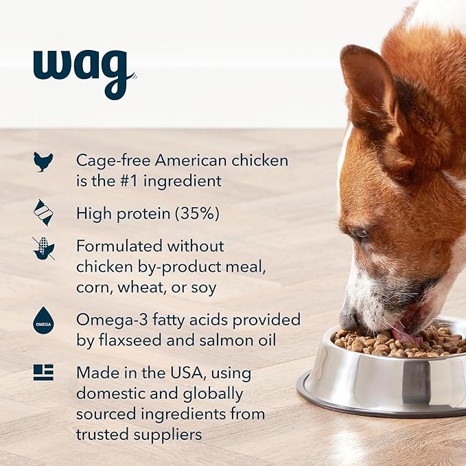 Amazon Brand - Wag Dry Dog Food Grain-Free Chicken & Lentil Recipe, High Protein (24 lb bag)