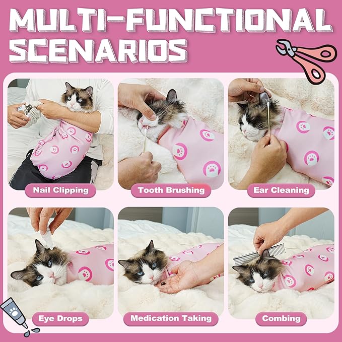 Supet Cat Wrap for Cutting Nails, Self-Adhesive Cat Grooming Wrap, Anti-Scratch Cat Wrap for Grooming, Ideal for Medicine, Nail Clipping, Teeth Brushing, Ear Cleaning