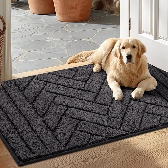 Tindbea Dog Mat for Muddy Paws 20"x31.5" Absorbs Moisture Dirt Non-Slip Washable Mud Mat for Dogs,Soft Rubber Backing Front Inside Pet Rug for Entryway, Mud Dog Paws, Patio(Charcoal)