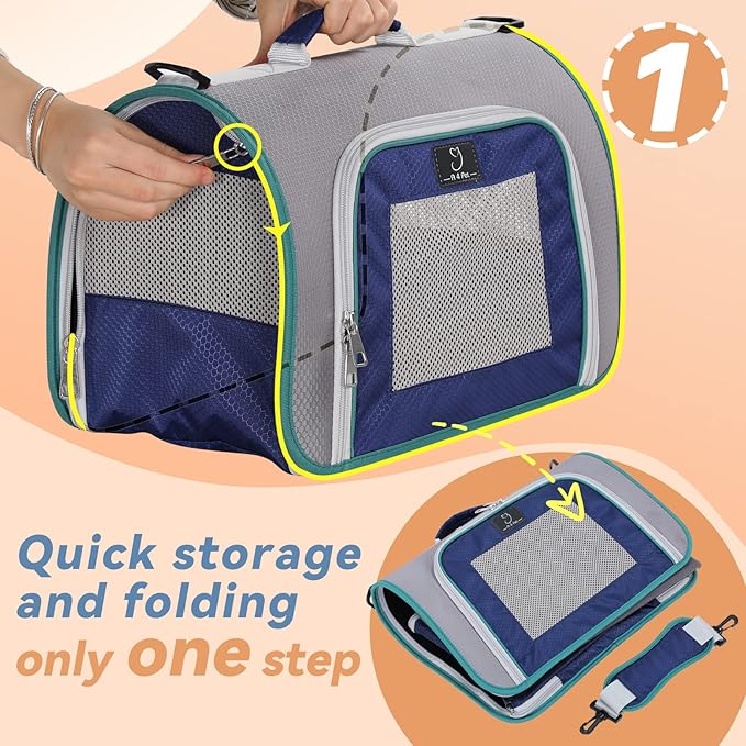 A4Pet Cat Carriers Dog Carrier Pet Carrier, TSA Airline Approved Small Dog Carrier for Cats Dogs Puppies (Up to 15lbs), Washable Soft-Sided Collapsible Travel Puppy Carrier