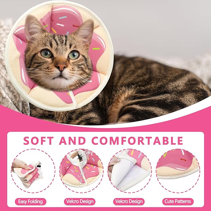 Soft Adjustable Cat Cone Collar, Comfortable Recovery Collar for Cats After Surgery (Pink, Small)