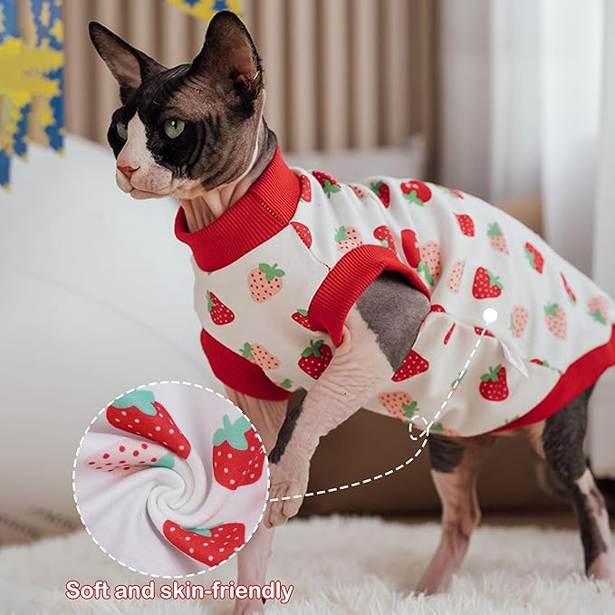 PUMYPOREITY Sphynx Cat Clothes - Stretchy Sweater, Soft Hairless Shirt, Pullover Pajamas, Turtleneck for Sphynx Cornish Rex, Devon Rex - Red, L